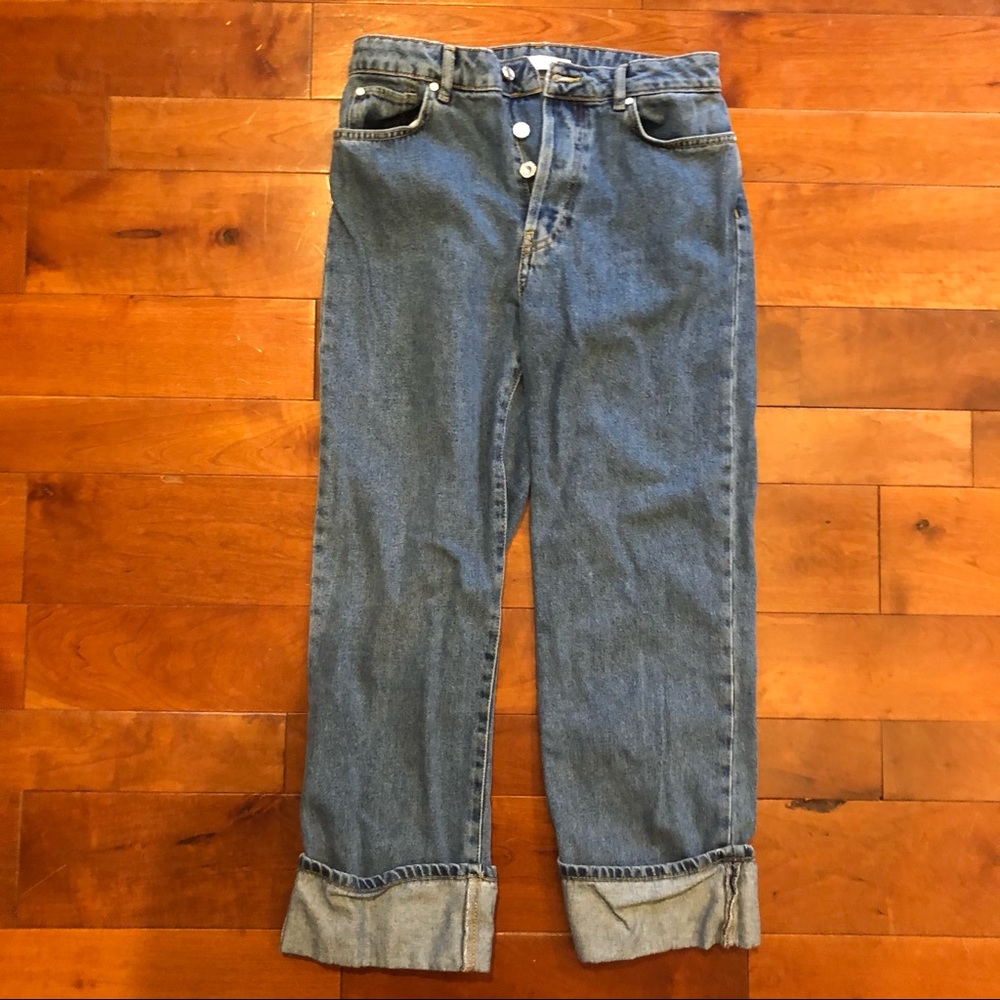 High-Rise Button-Fly Cuffed Cropped Jeans